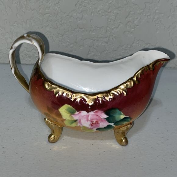 Vintage American Beauty Germany Creamer Sugar Bowl Set Hand Painted Rose Signed - Picture 5 of 15